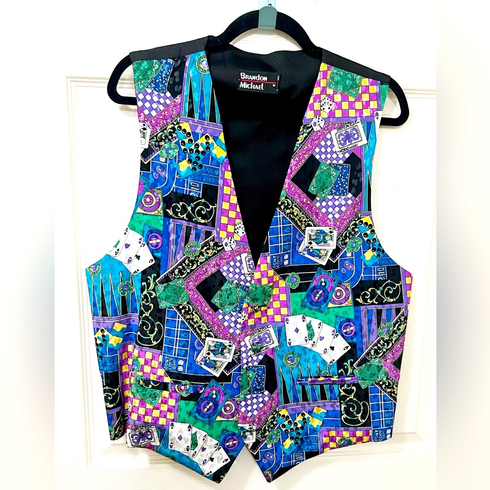 Vintage 1980’s Brandon Michael Vest Cards print Geometric Made In USA